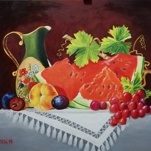 Hand-painted oil painting, Watermelon, original, Contemporary Art, interior design,