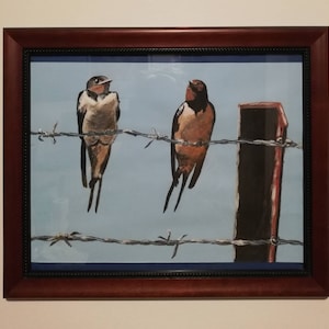 Peinture Le Hirondelles couleurs acryliques sur carton, décoration murale, décoration d'intérieur, art moderne original, peinture de Zaskotska Oksana