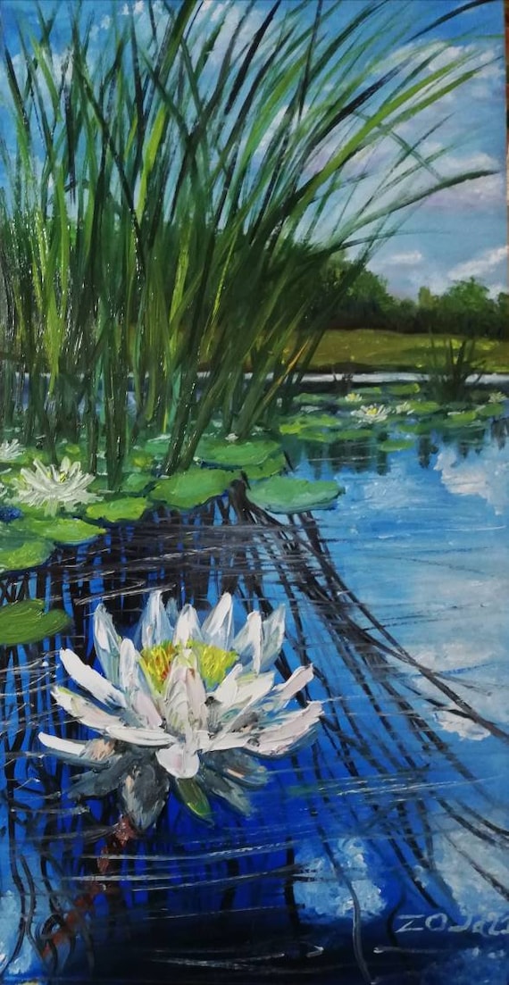 Wasserlilie Malerei auf dem Teich in Ölfarben gemalt moderne Etsy