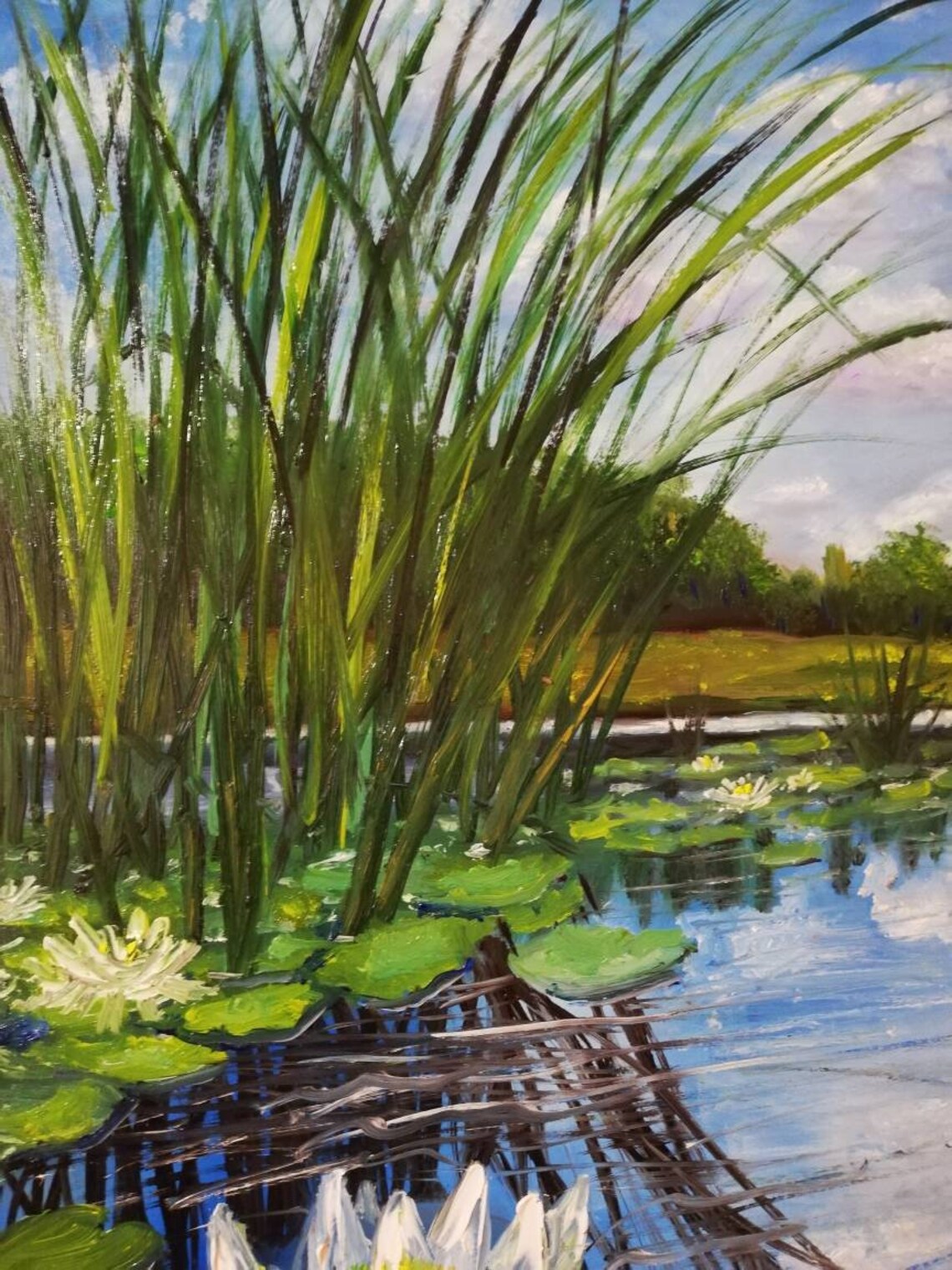 Wasserlilie Malerei auf dem Teich in Ölfarben gemalt moderne Etsy.de