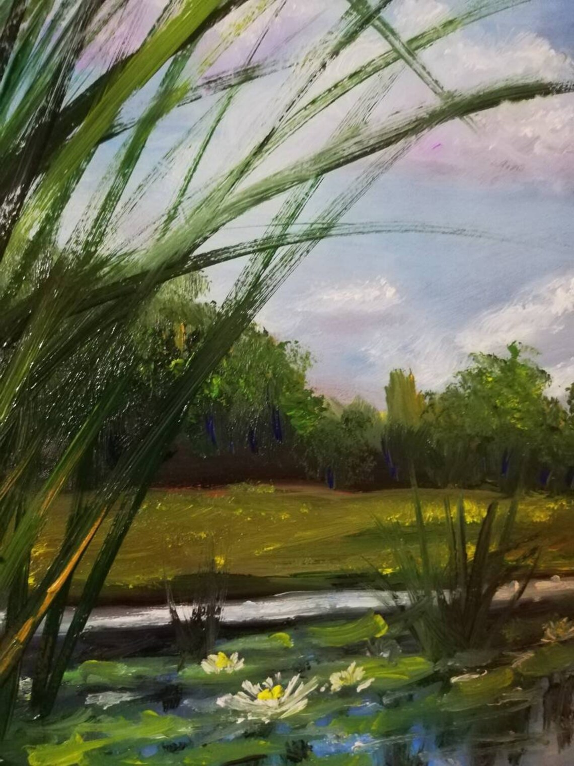 Wasserlilie Malerei auf dem Teich in Ölfarben gemalt moderne Etsy.de
