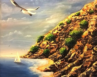 Original painting, oil on canvas The Seagull, hand painted, gift idea, contemporary art, interior design idea