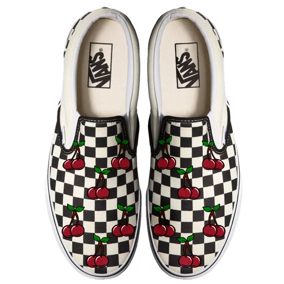 cherry checkered vans slip on