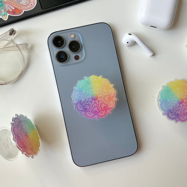 Rainbow mandala phone grip