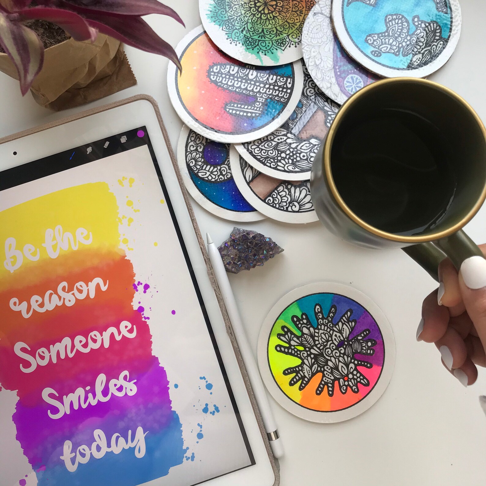 Neon Color Splash Coaster Zentangle Coaster handmade Etsy