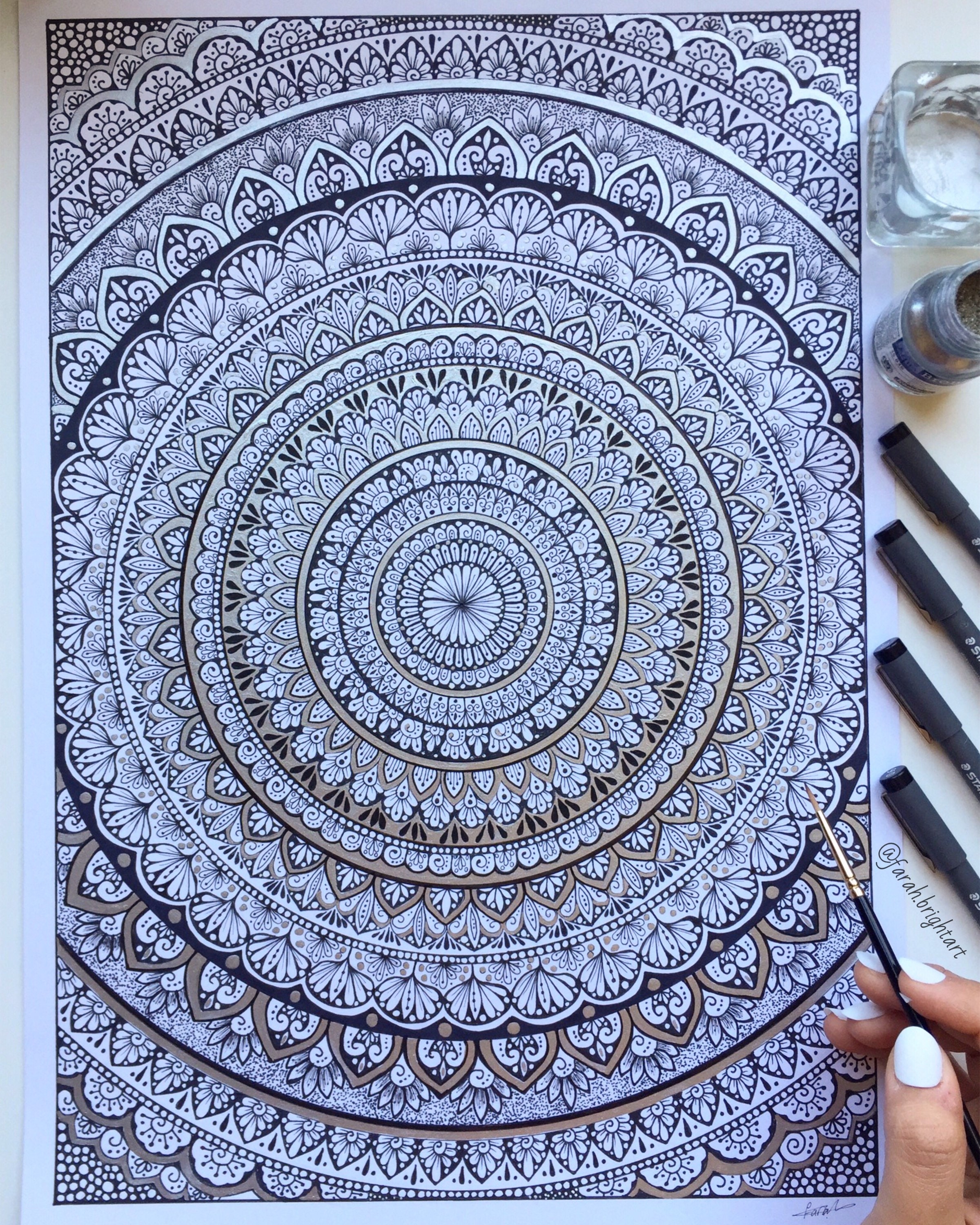 Hand Drawing Mandala-Black & White Original Unique Beautiful Flower Mandala  Art.