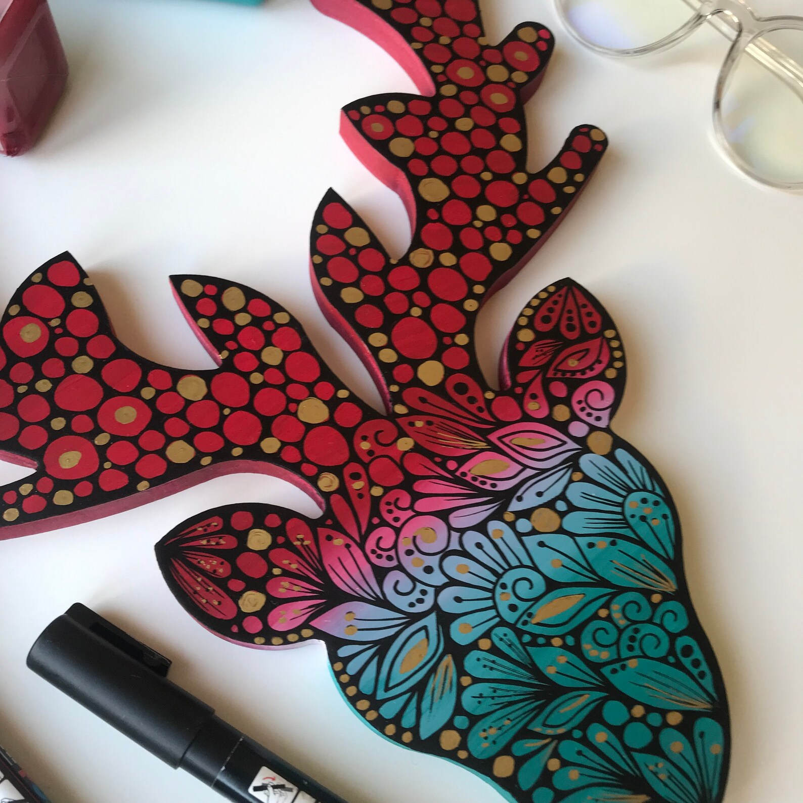 Zentangle Wooden Deer Wall Decor Etsy