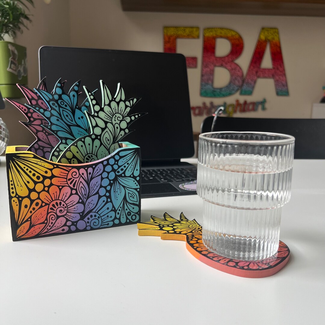 Zentangle Pineapple Wooden Coaster Etsy