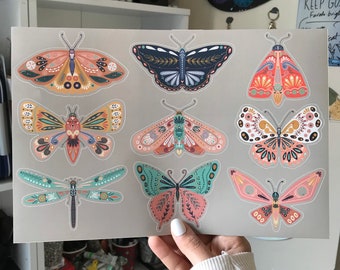 Moth Illustration Waterproof Sticker Sheet - Decorative Decals
