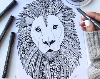 Zentangle Lion Print - Zentangle Lion - Art Print - Wall