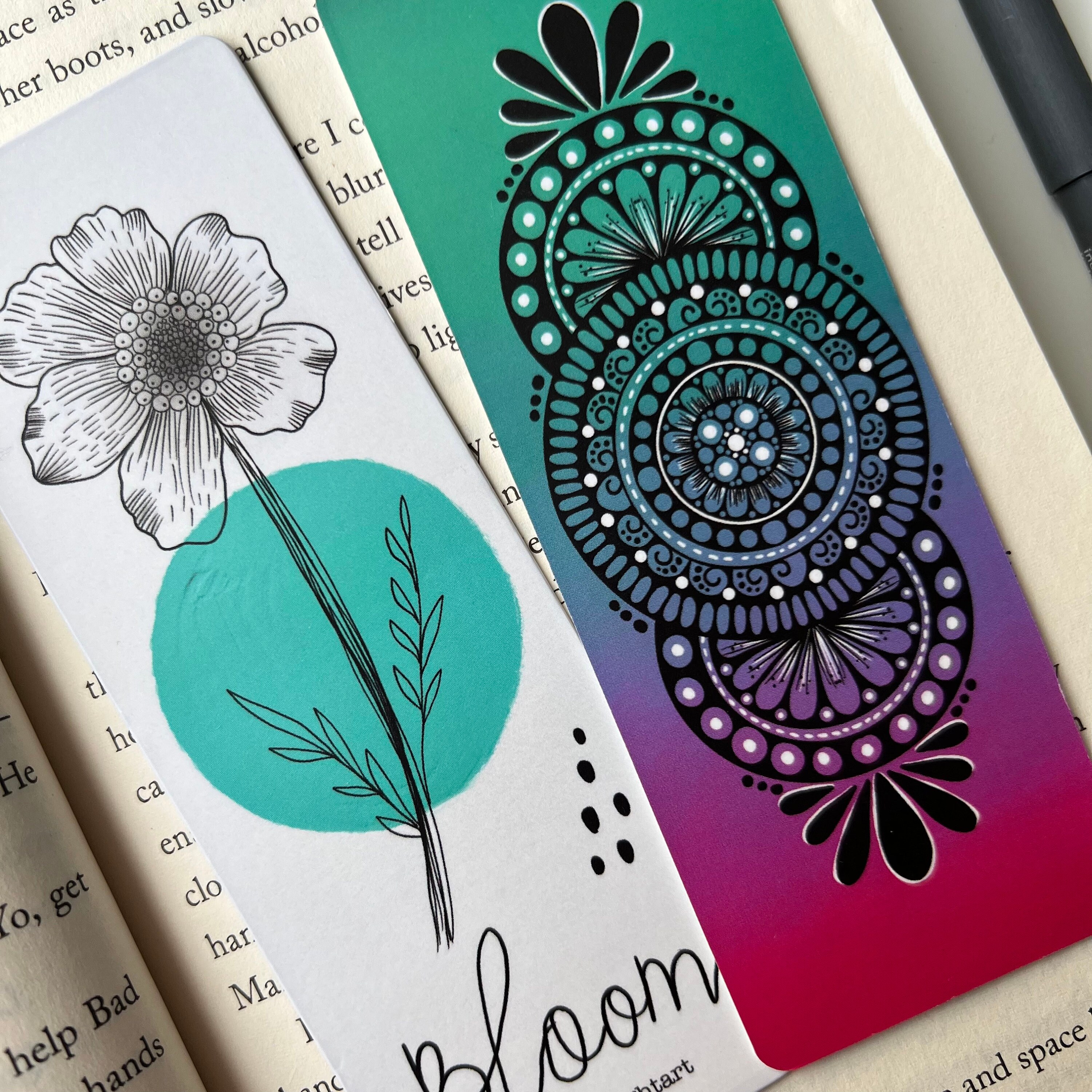 Bloom Bookmark - Colorful Mandala Art, Rounded Corners - Etsy