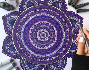 purple Mandala drawing - hand drawing - original artwork- purple artwork