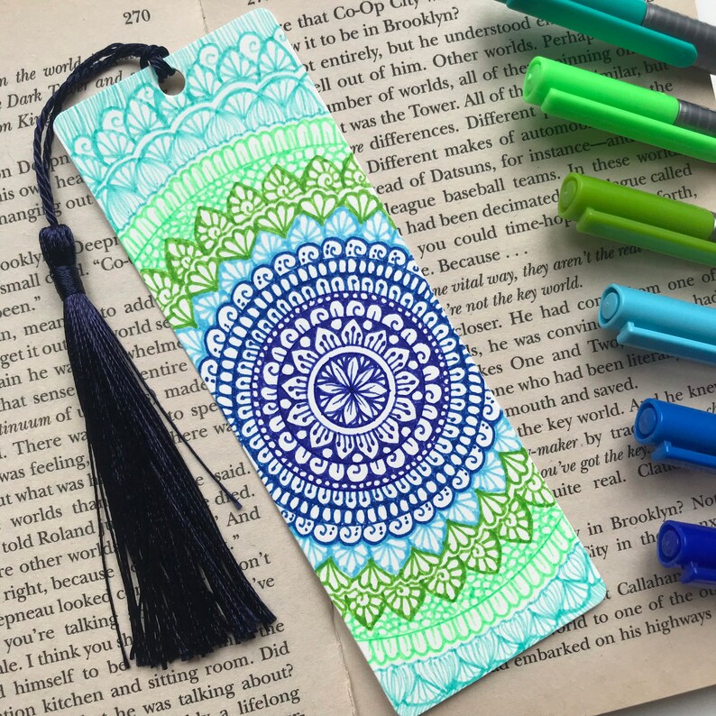 mandala bookmark hand drawing bookmark original bookmark etsy