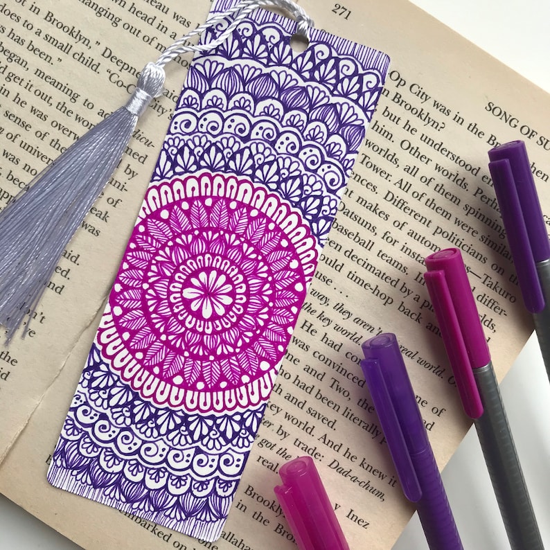 double sided mandala bookmark bookmark original etsy