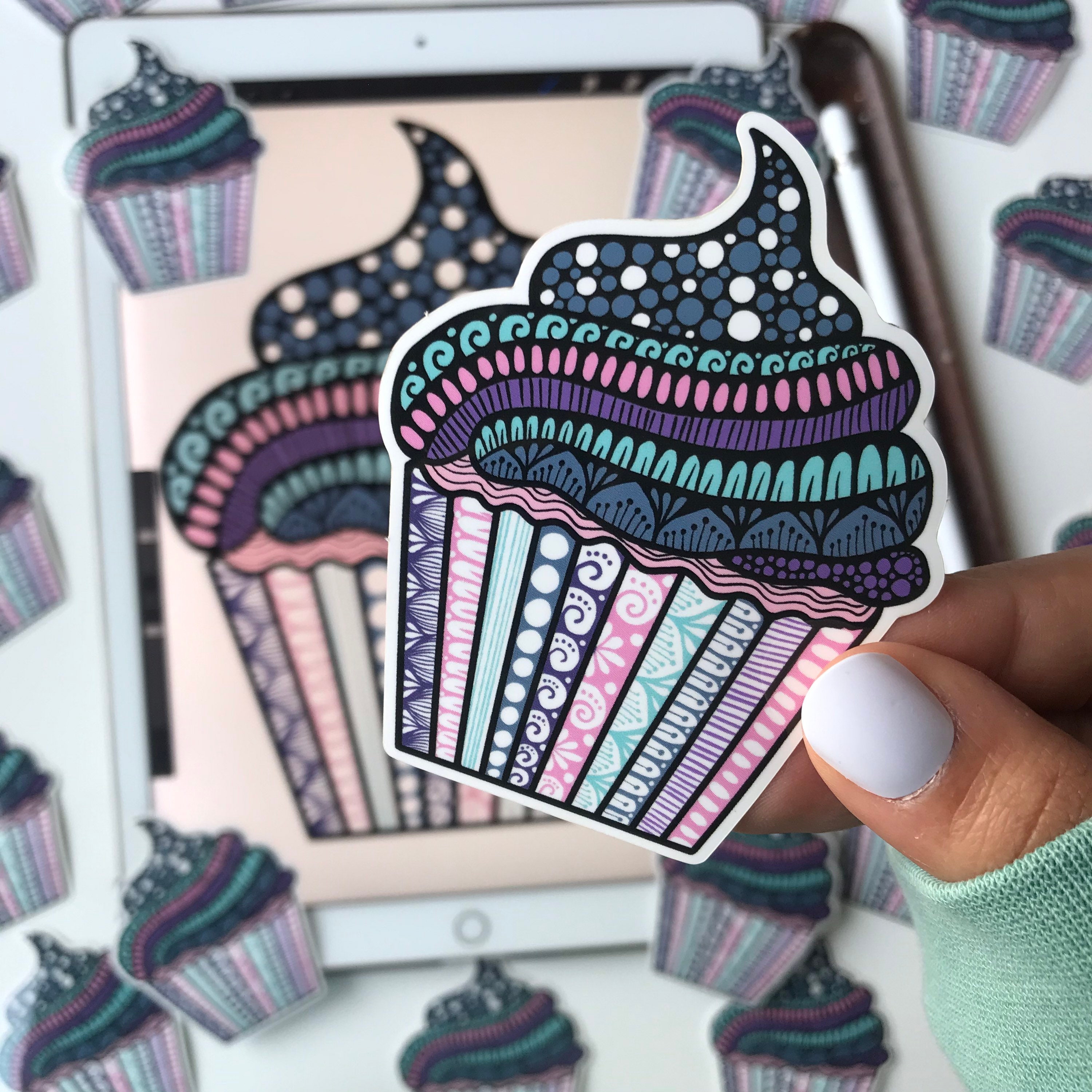 Zentangle Cupcake Waterproof Sticker Cupcake Stickers Yummy Etsy