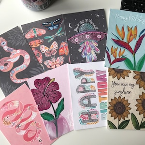Mandala et illustrations, lot de 8 cartes de voeux