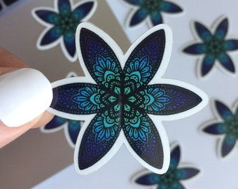 Blue Floral Mandala Sticker – Waterproof Vinyl Decal