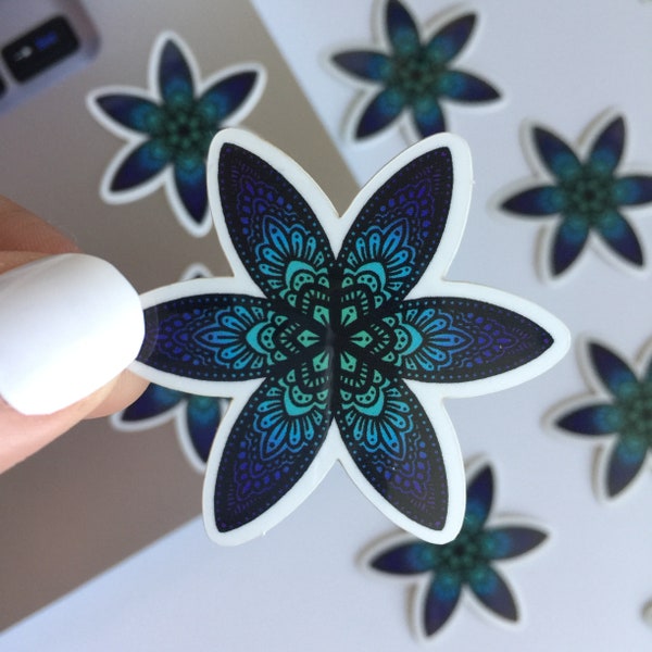 Blue floral mandala sticker-mandala stickers-mini stickers - blue sticker - vinyl sticker - waterproof sticker - cute sticker