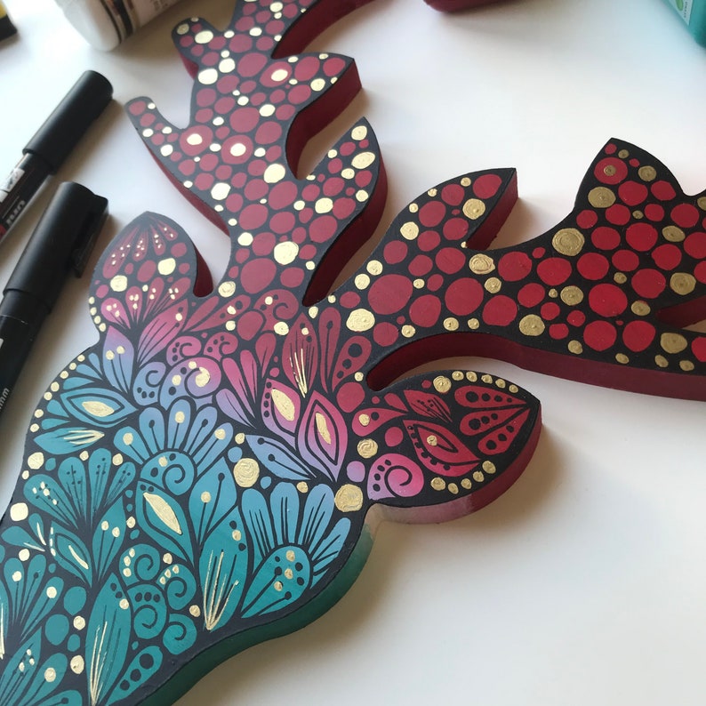 Zentangle Wooden Deer Wall Decor Etsy