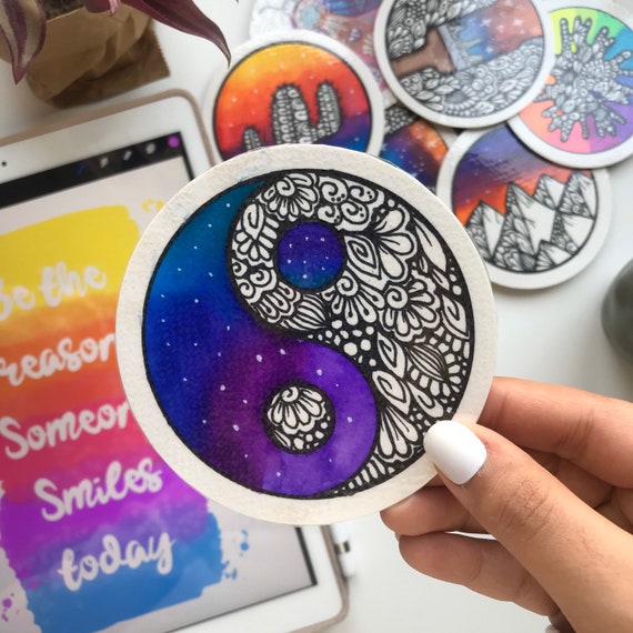 Zentangle yin yang coaster handmade coaster | Etsy