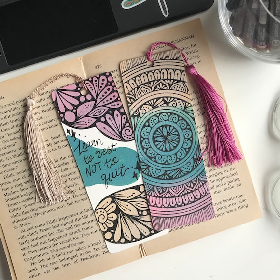 Handmade Bookmark Set of 2 Hand Drawn Mandala Bookmark Etsy