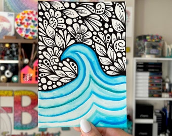 Disegno originale di onde zentangle e acquerello
