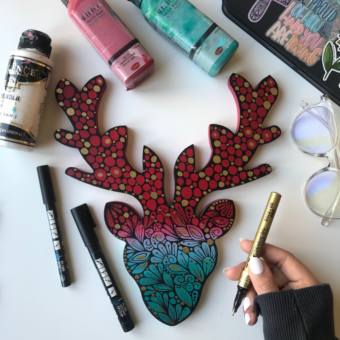 Zentangle Wooden Deer Wall Decor Etsy