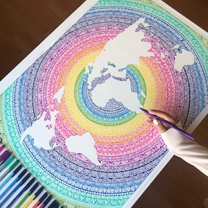 World Map Mandala Drawing Print Wall Decor World Map Mandala Artwork - Etsy
