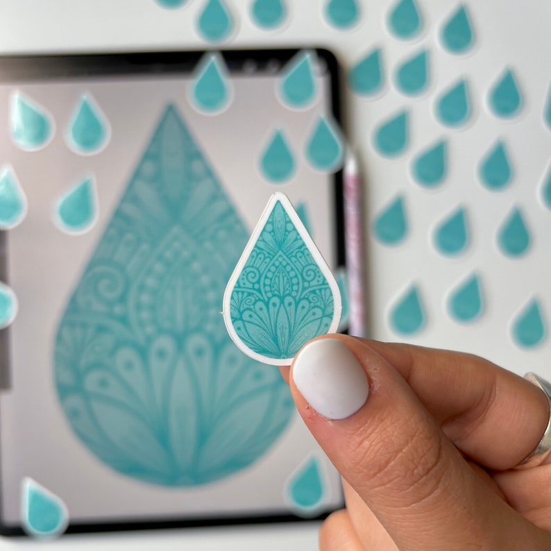 Waterdrops Sticker Design Mandala Water Drop Sticker - Waterproof Sticker - Etsy