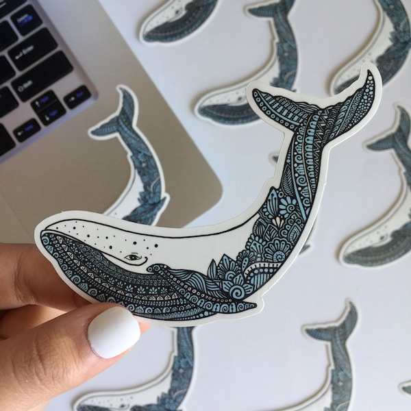 Zentangle Whale sticker - whale sticker  - waterproof sticker- cute whale sticker - zentangle whale