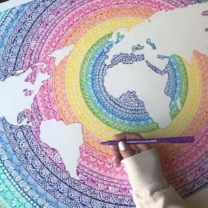 World Map Mandala Drawing Print Wall Decor World Map Mandala Artwork - Etsy