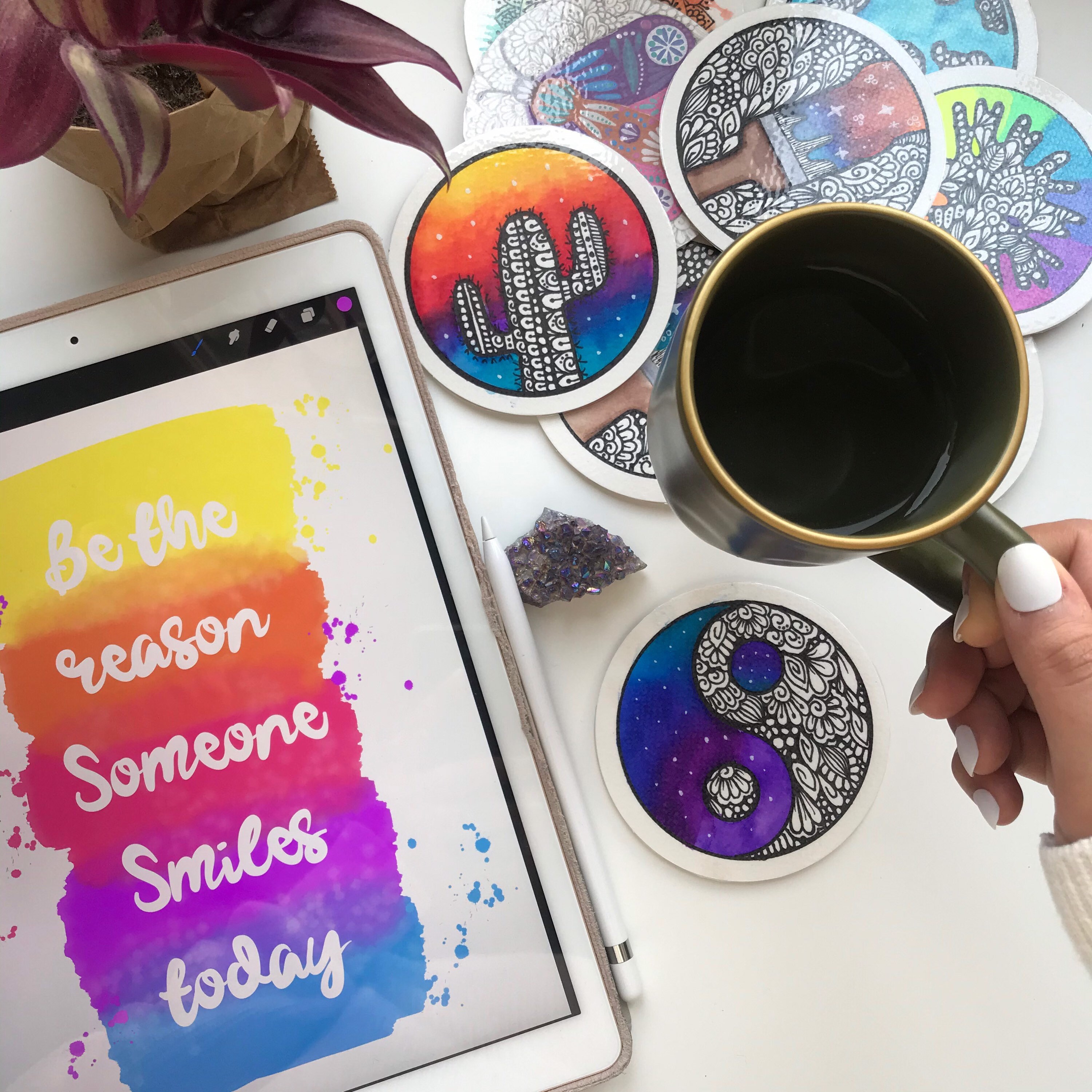 Zentangle yin yang coaster handmade coaster Etsy