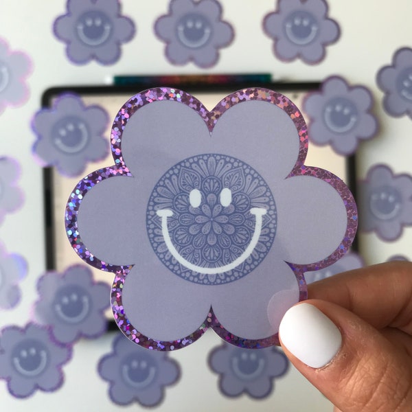 Flower smile sticker - mandala smile sticker - waterproof sticker