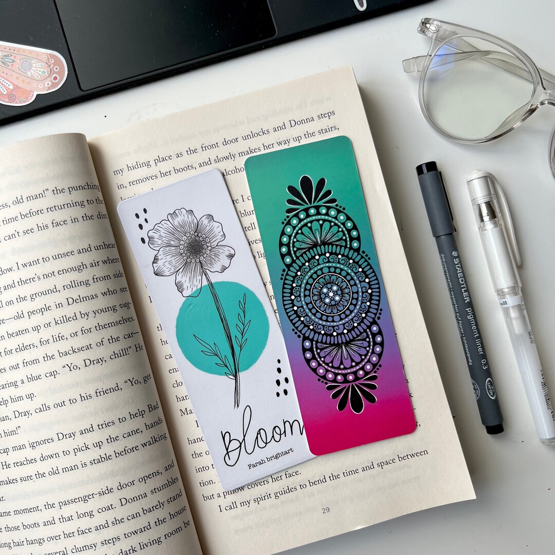 Bloom Bookmark - Colorful Mandala Art, Rounded Corners - Etsy