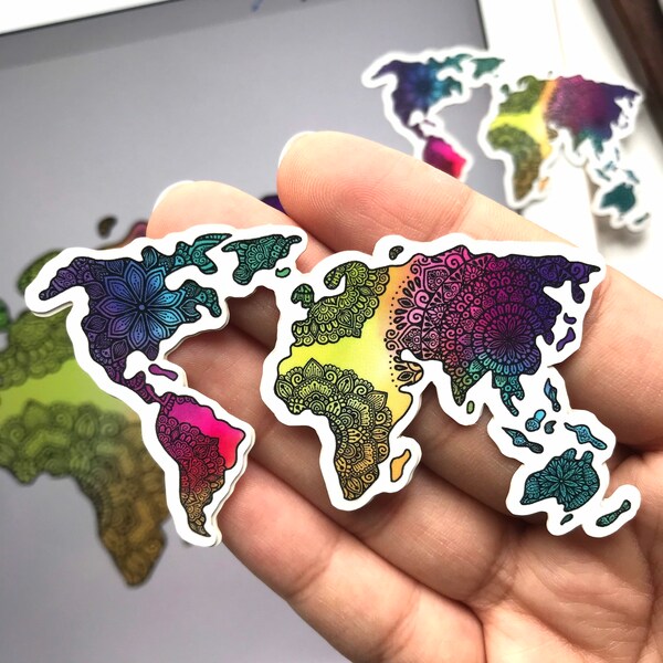 Mandala world map vinyl stickers  - waterproof sticker-world map sticker