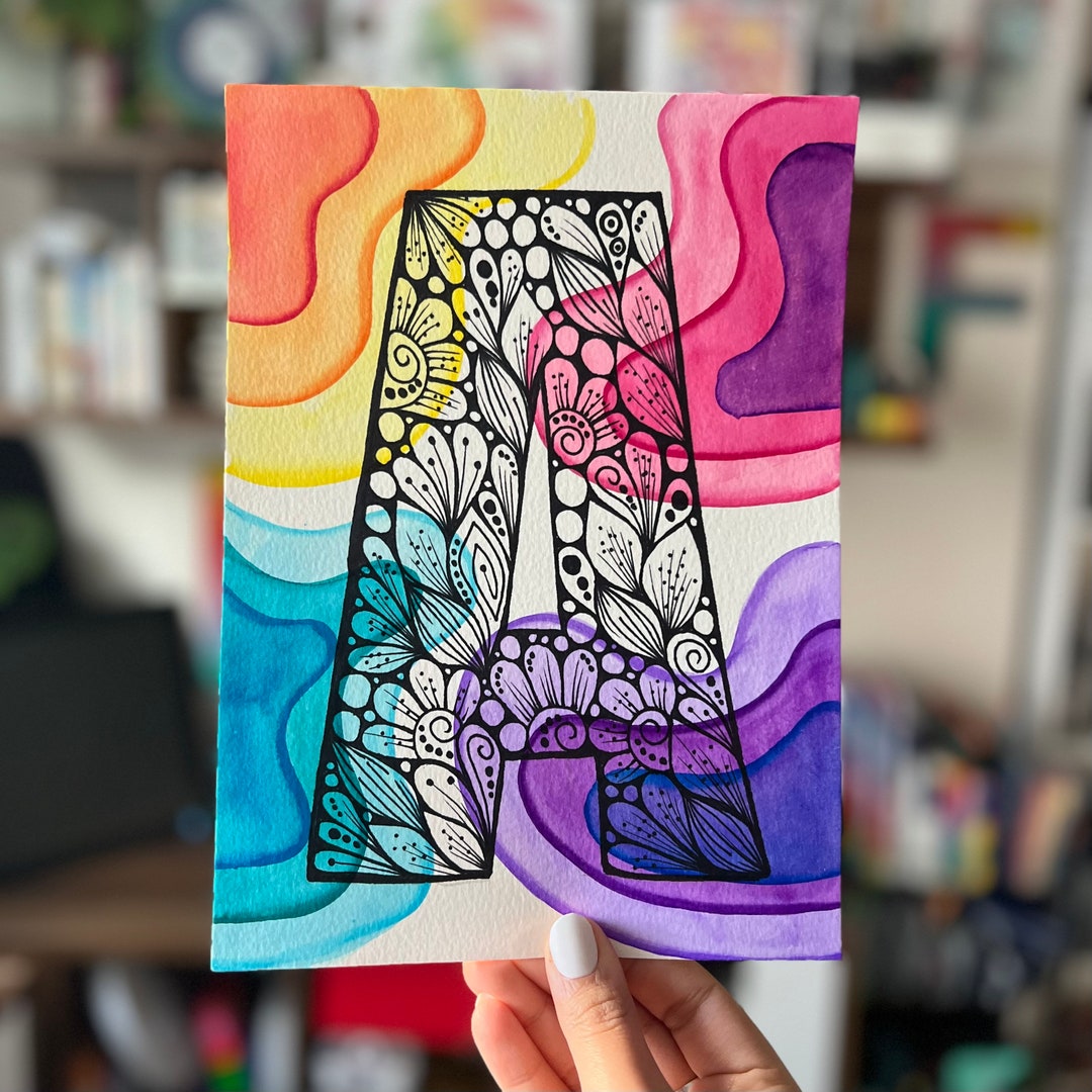 Zentangle Une lettre avec fond aquarelle décor mural dessin original à la  main -  Canada