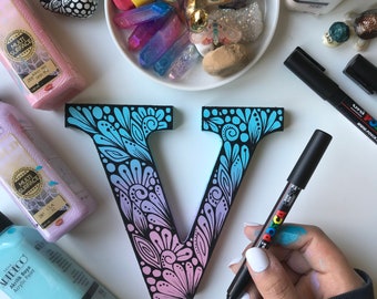 Custom  zentangle wooden letter