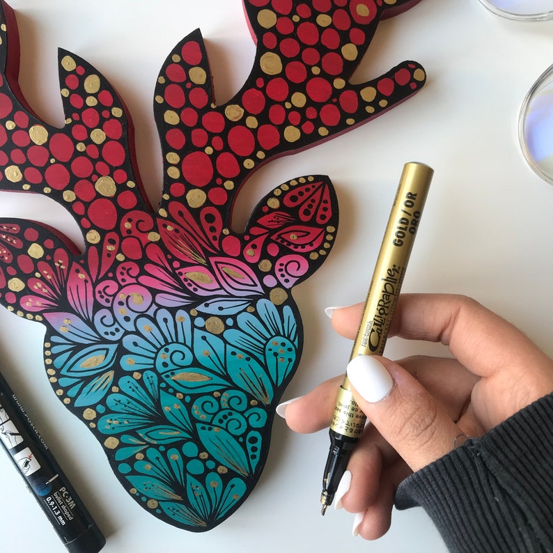 Zentangle Wooden Deer Wall Decor Etsy