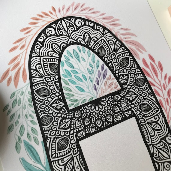 Mandala A Letter With Plant Doodle Etsy