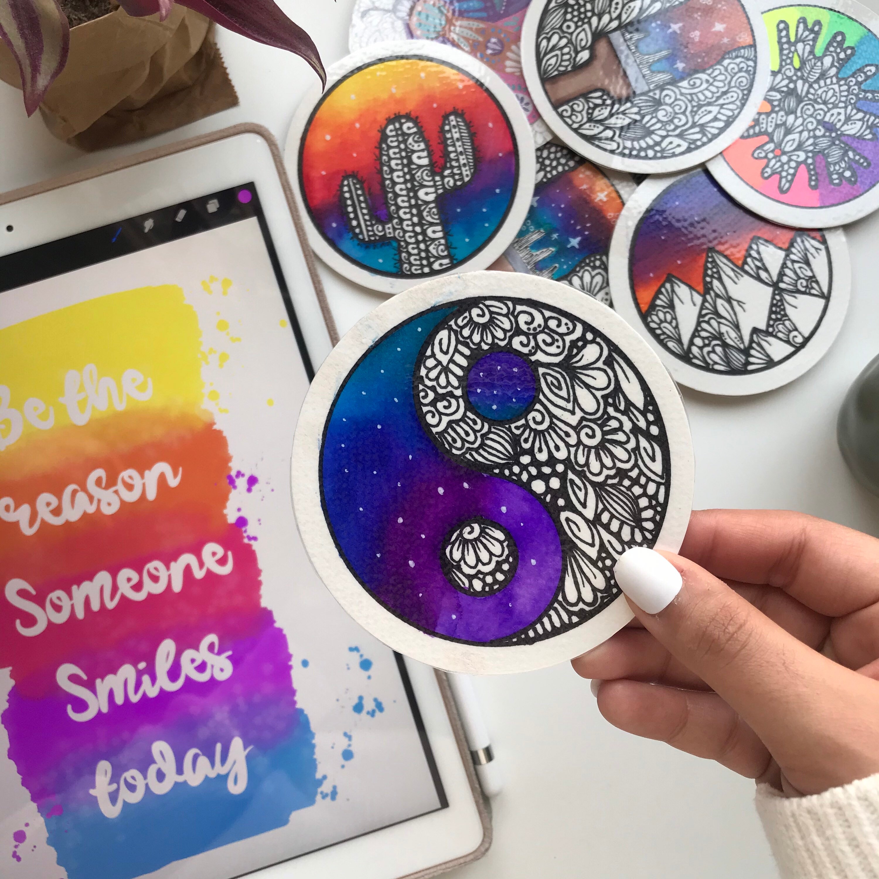 Zentangle yin yang coaster handmade coaster Etsy