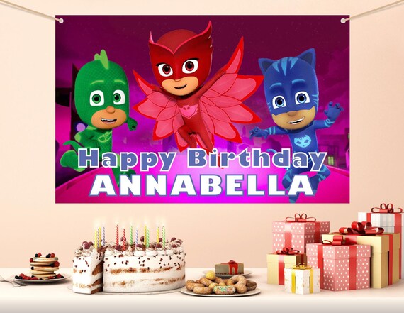 Pj Masks Birthday Banner Custom Girl Printed Wall Art Kids Etsy
