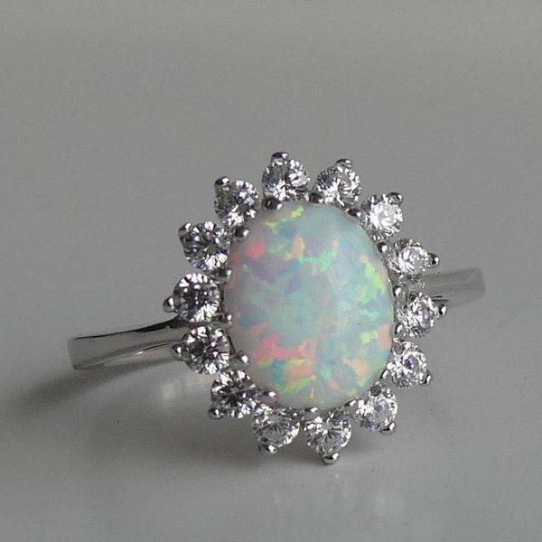 3ct oval Opal stone, opal ring, halo oval ring, opal silver ring, opal floral ring, opal engagement ring, october birthston ring