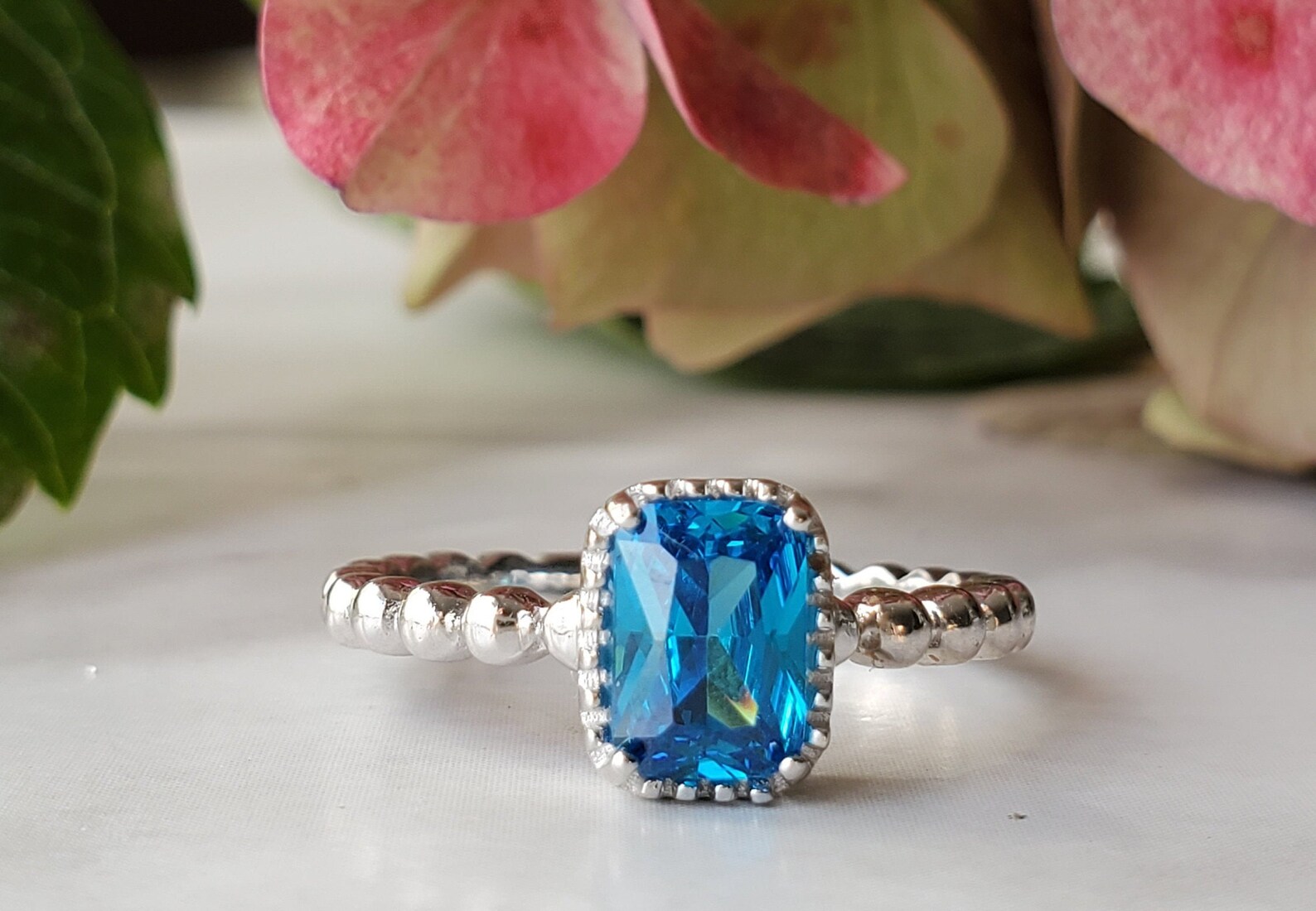 December birthstone ringBeaded Shank Square Center Birthstone Etsy