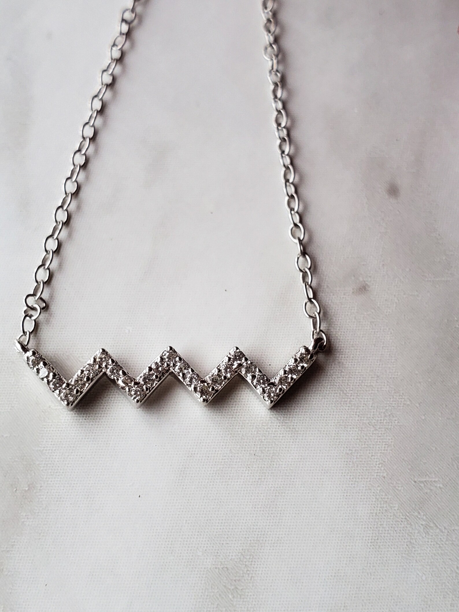 Zigzag cz Necklace simulated diamond charm necklace dainty Etsy