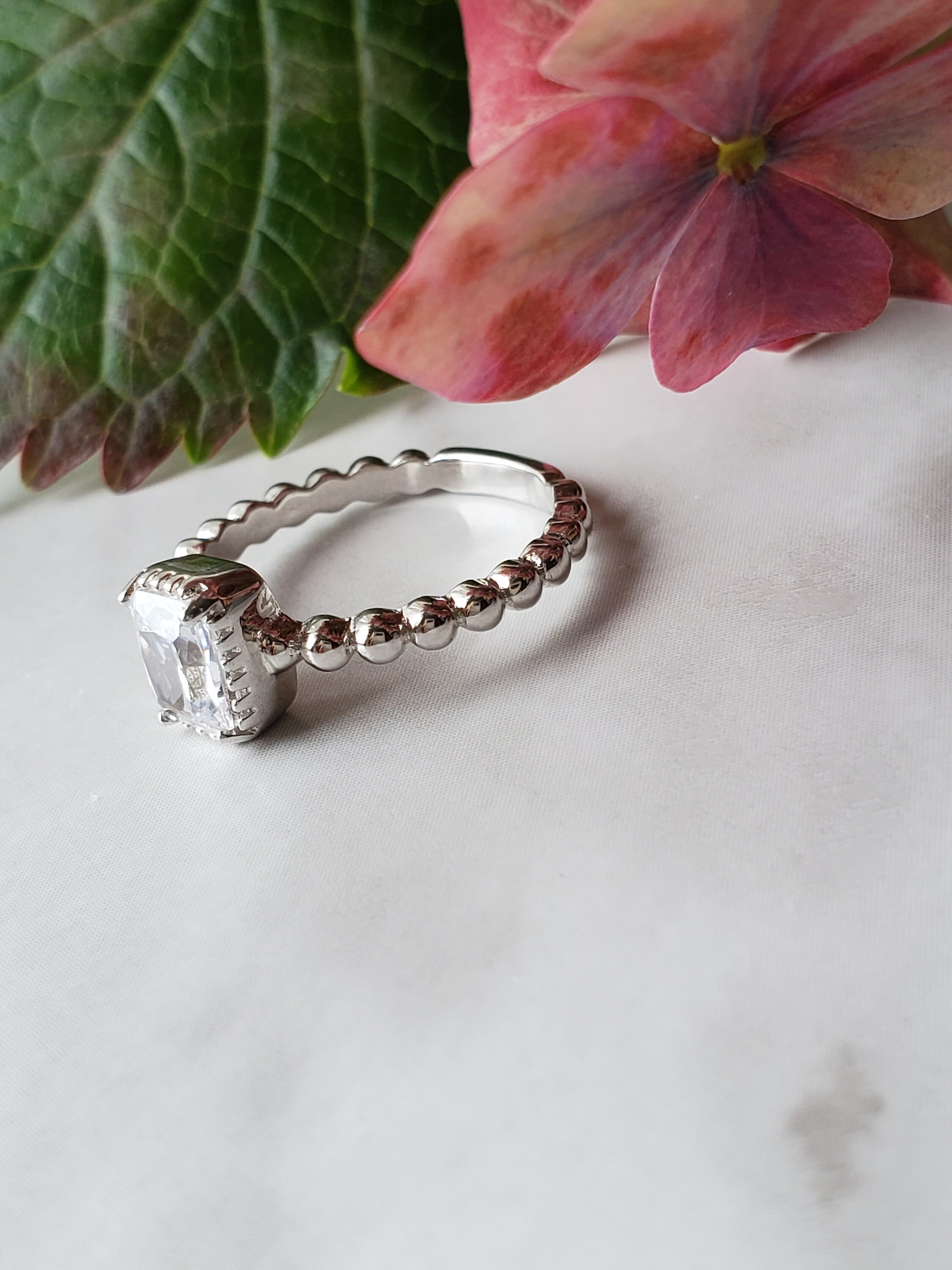 April birthstone ring Beaded Shank Square Center Birthstone Etsy