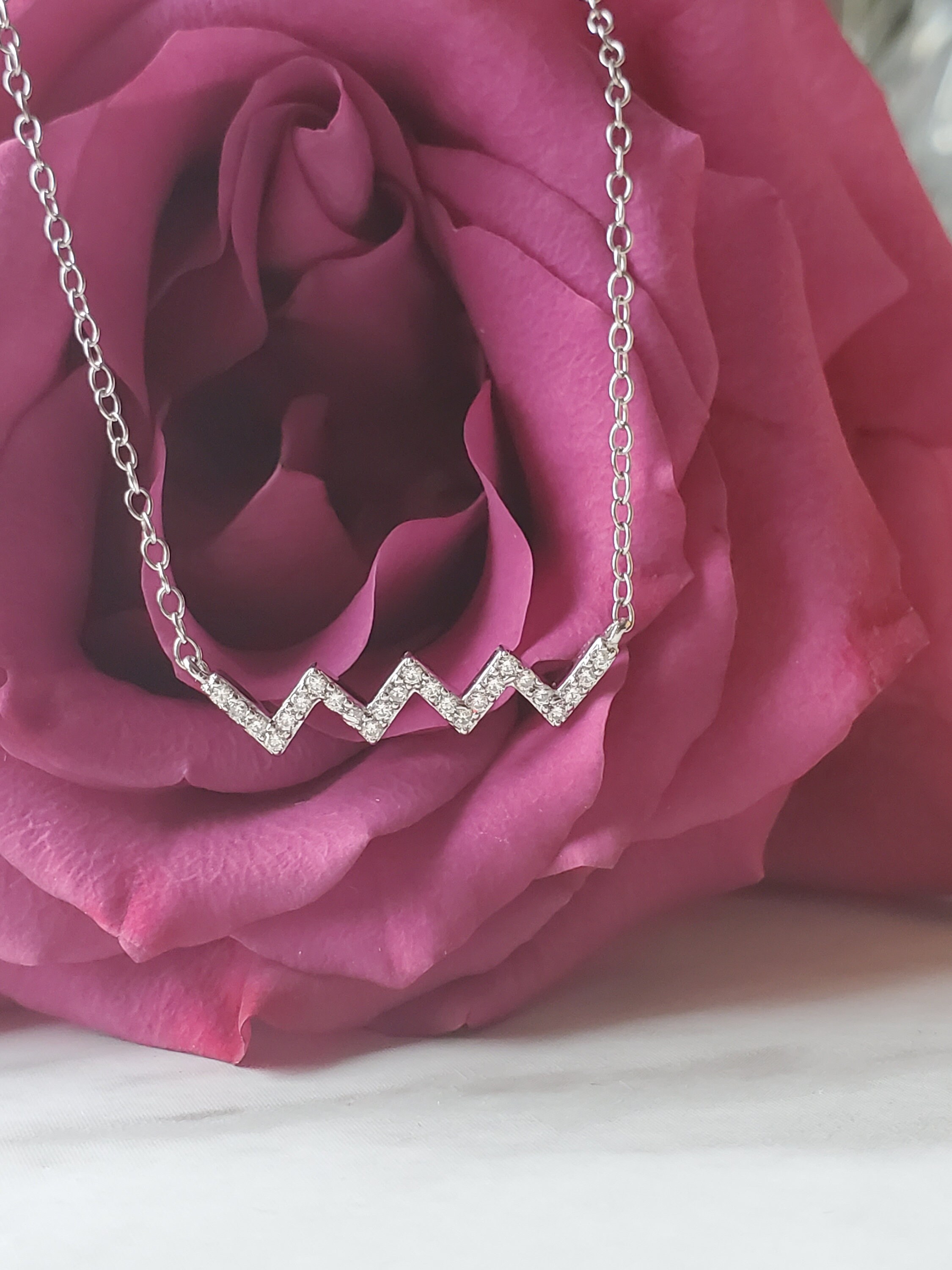 Zigzag cz Necklace simulated diamond charm necklace dainty Etsy