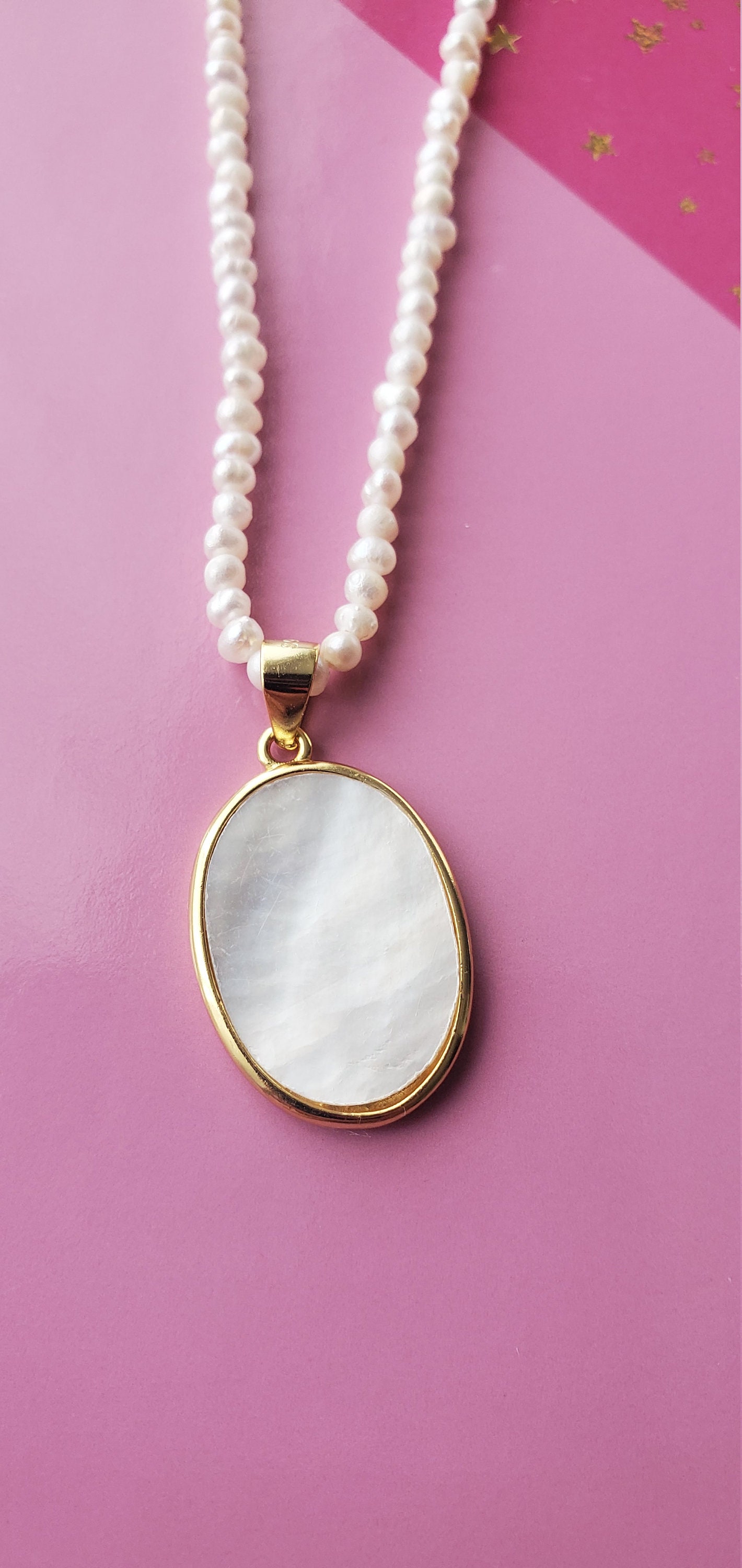 14K Gold Plated Shell Pendant Geometric Vintage Necklace Etsy UK