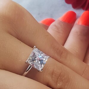 4ct square cz ring, Princess Cut, silver ring, Solitaire Stone Ring, engagement ring, stackable ring, bridal ring, cubic zirconia ring