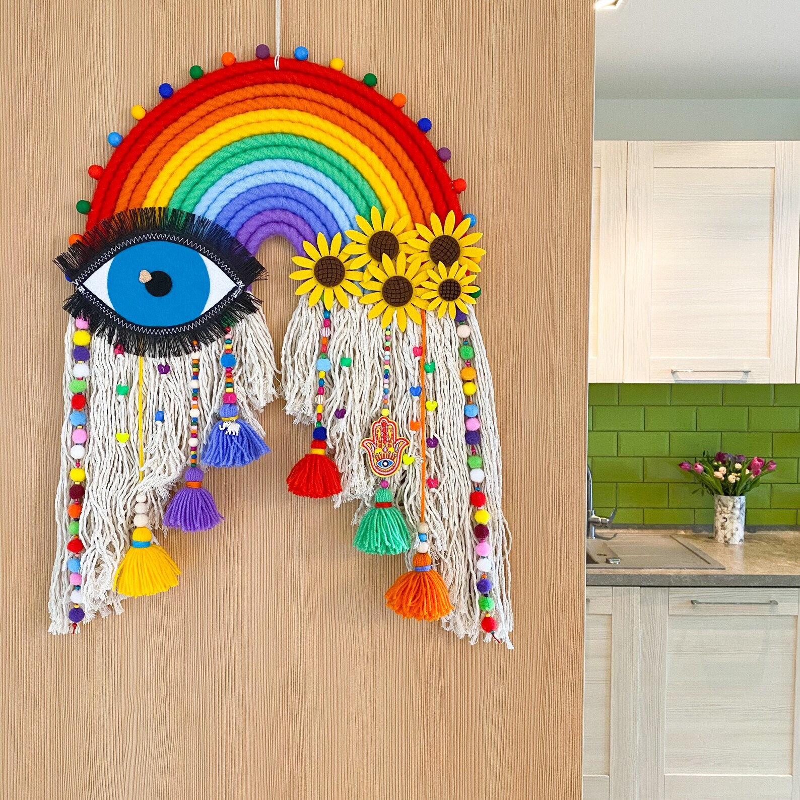 Large rainbow macrame wall hanging Modern colorful decor Etsy