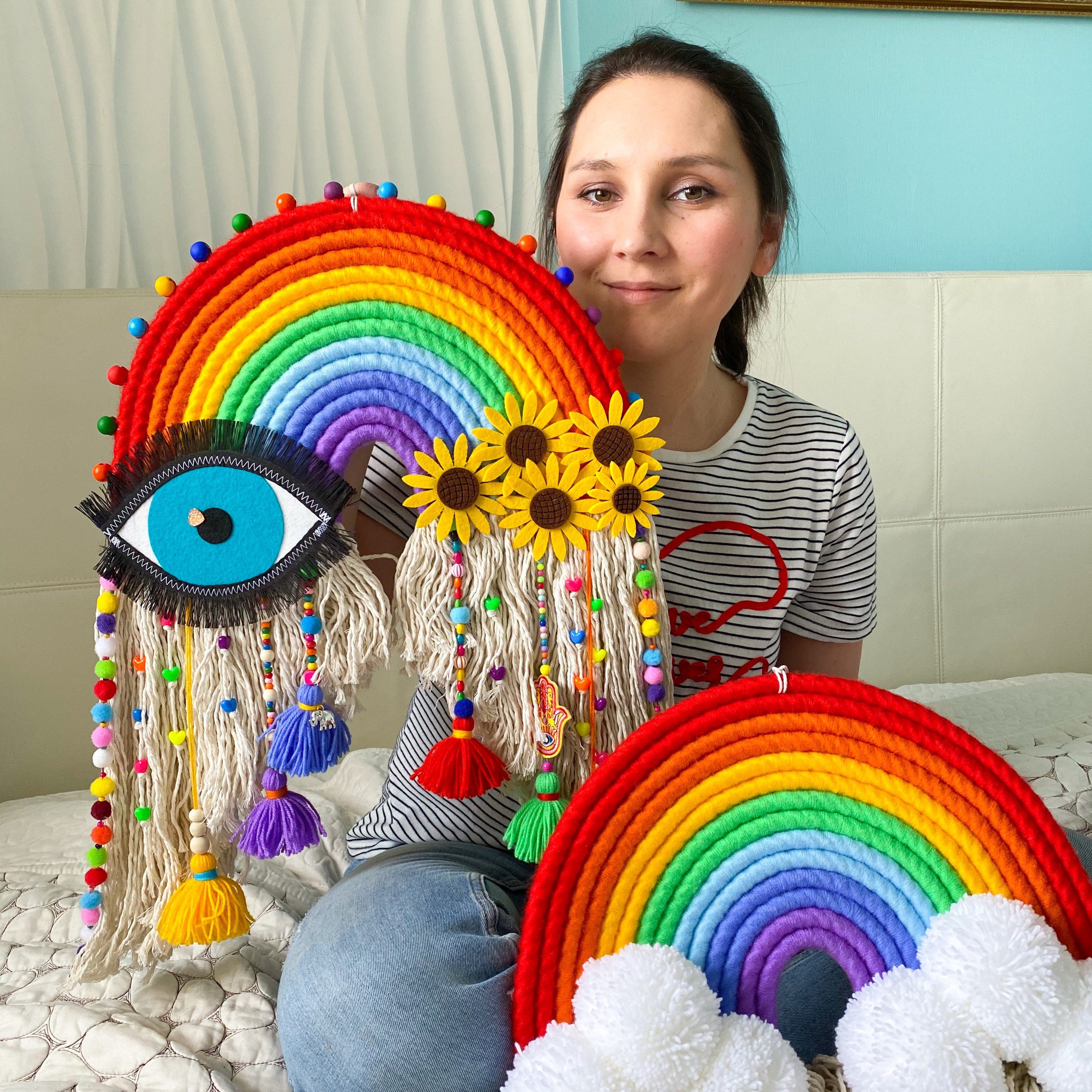 Large rainbow macrame wall hanging Modern colorful decor Etsy